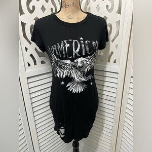 Black America Short Sleeve Distressed Cut Out Swim Suit Cover up Dress